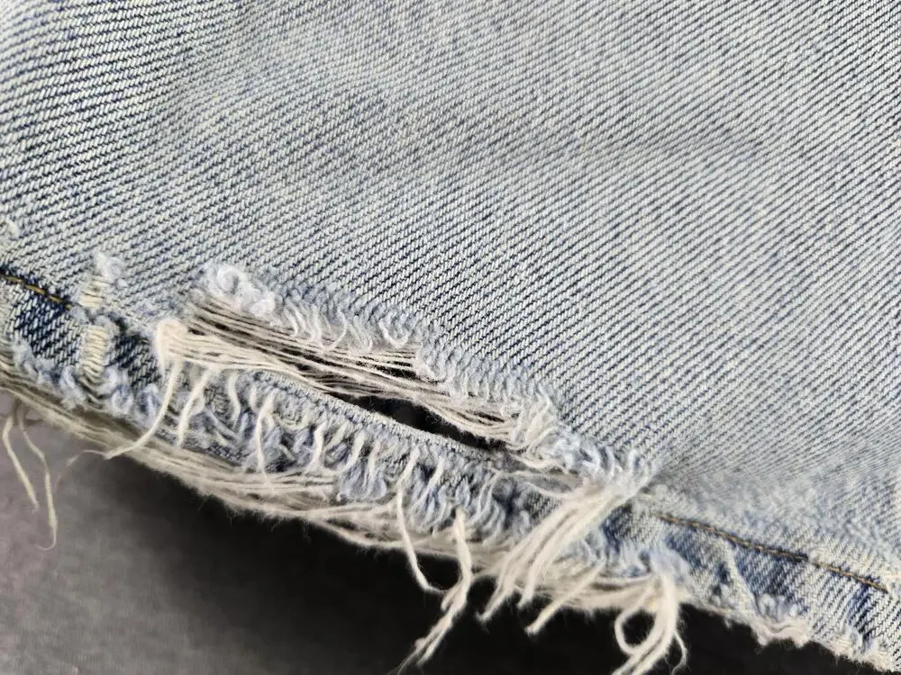 Vintage 90s Tommy Hilfiger Shorts Mens 33 Blue Denim Distressed Cutoff Jorts